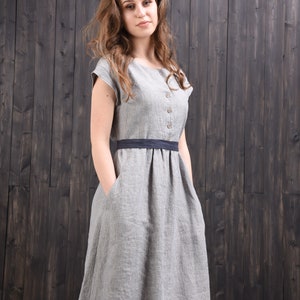 Linen dress, striped linen dress, long linen dress image 4