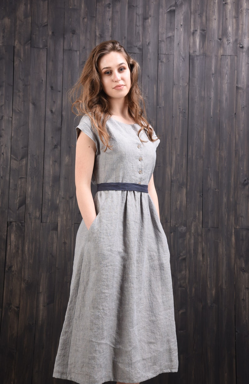Linen dress, striped linen dress, long linen dress image 4