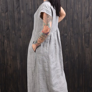 Linen dress, striped linen dress, long linen dress image 2