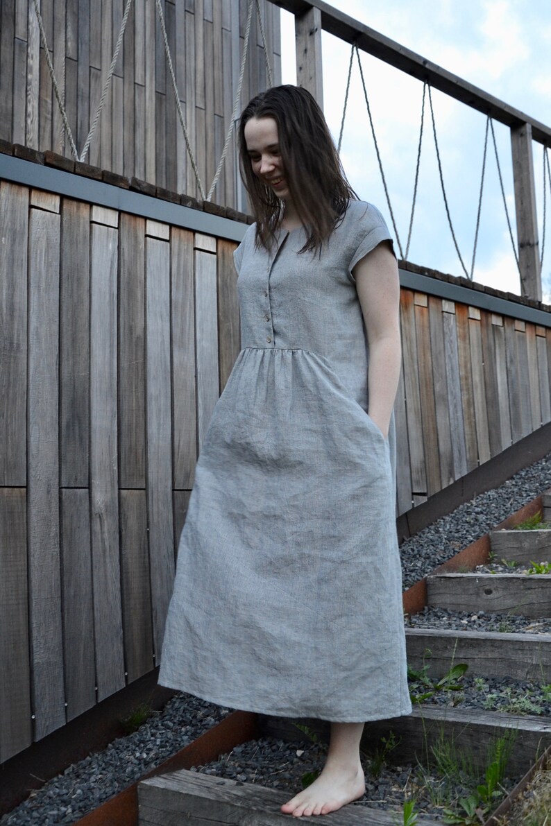 Linen dress, striped linen dress, long linen dress image 6