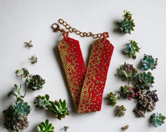 Delicate Miyuki beaded bracelet, handmade bracelet, red bracelet, golden bracelet, personalized bracelet, mom gift, gift