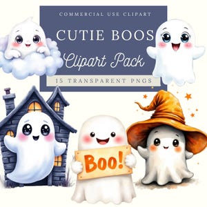 Halloween Clipart| Cute Watercolor Ghost PNG| Commercial Use Ghost Transparent Background| Kawaii Halloween Ghost Clipart| Digital Download