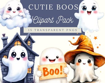 Halloween Clipart| Cute Watercolor Ghost PNG| Commercial Use Ghost Transparent Background| Kawaii Halloween Ghost Clipart| Digital Download