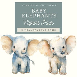 Baby Elephant Clipart| Watercolor Safari Animal Images| Nursery Elephant Transparent PNG| Cute Animal Clipart for Commercial Use