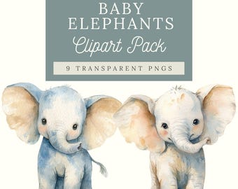 Baby Elephant Clipart| Watercolor Safari Animal Images| Nursery Elephant Transparent PNG| Cute Animal Clipart for Commercial Use