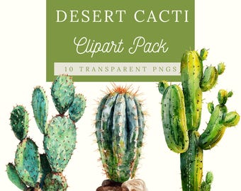 Watercolor Desert Cactus Clipart| Green Cactus PNG| Watercolor Cactus Graphics for Boho Wall Art Prints| Cacti Succulent and Plant Clipart