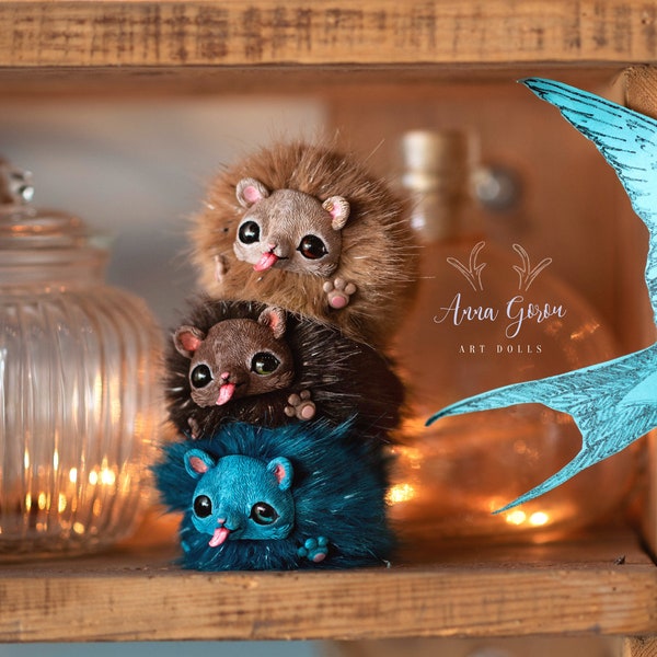 Pygmy puff IN STOCK, beasts Handmade doll Ooak , Art doll animal Gift