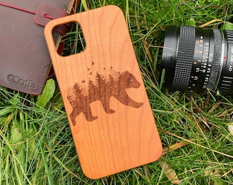 Wooden Phone Case wood phonecase Cover Gift Samsung Galaxy S6 Edge S7 Edge S8 Plus S9 Plus S10 e Plus S20 S21 A50 A51 A52 A70 A71 A72 Bear