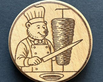 Döner Bear Magnet & Bottle Opener made of beechwood – Humorous Streetfood Design, Berlin Lifestyle Souvenir Gift Idea
