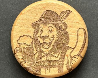 Munich Lion – Magnetic bottle opener with beer mug and white sausage