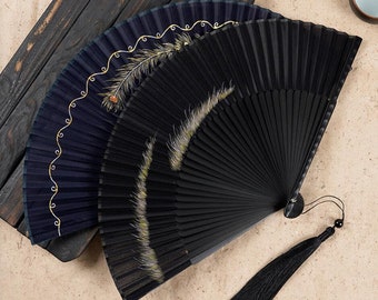 Japanese Folding Fan Hand Fan - Silk & Bamboo