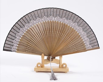 XL Victorian Antique French Fan, Antique Black Hand Fan