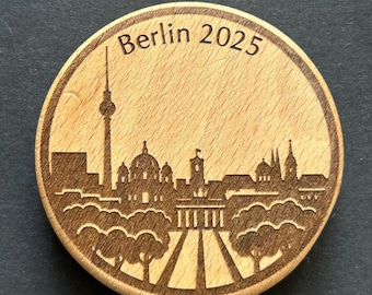 Berlin 2025 Magnet & Bottle Opener made of beechwood – Engraved Skyline TV Tower, Future Design Souvenir Gift Idea