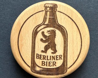 Berlin Beer Magnet & Bottle Opener made of beechwood – Engraved Beer Bottle Capital Souvenir Gift Idea Wood Art Design