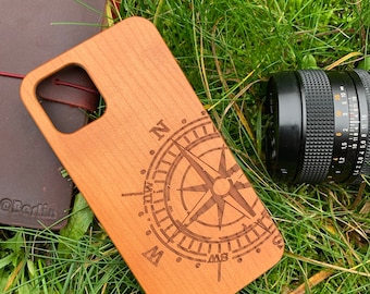 Wood Phone Case wood phonecase Cover Gift Samsung Galaxy S6 Edge S7 Edge S8 Plus S9 Plus S10 e Plus S20 S21 A50 A51 A52 A70 A71 A72Compass