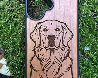 Gift for dog lovers – Golden Retriever wooden phone case made of cherry wood – iPhone case with engraving – for iPhone 11–17 Pro Max – Gift