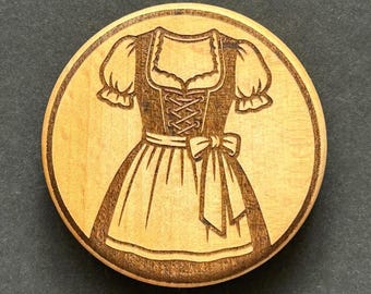 Magnetic wooden bottle opener – Bavarian dirndl costume motif – Munich souvenir