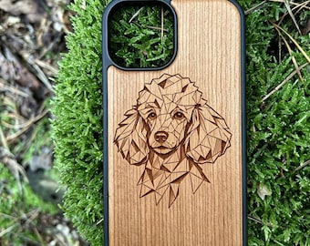 Gift for dog lovers – Poodle wooden phone case made of cherry wood – iPhone case with engraving – iPhone 11–17 Pro Max – Gift idea
