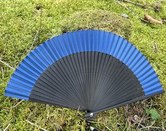 Blue Japanese Folding Fan Hand Fan - Silk & Bamboo (22-23 cm)