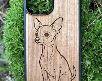 Gift for dog lovers – Chihuahua wooden phone case made of cherry wood – iPhone case with engraving for iPhone 11–17 Pro Max – Gift idea