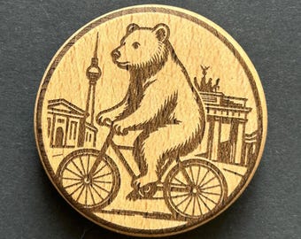 Berlin Bicycle Bear Magnet & Bottle Opener made of beechwood – Engraving Capital Mobility Humor Souvenir Gift Idea Berlin