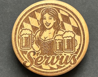 Wiesn-Servus – Magnetic bottle opener with wooden dirndl operator
