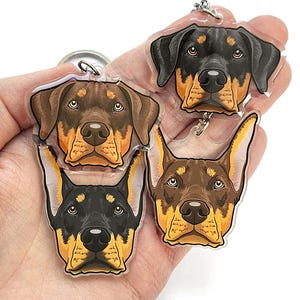 Doberman keyring & dog collar charms | black tan / brown tan dobermann Pinschers | Dobe / Dobie accesory charms | Natural ears and cropped
