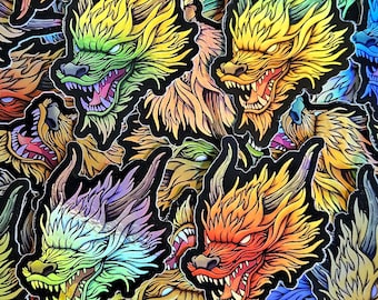 Eastern Dragon Sticker Holographic – Red, Green, Ice Blue, Orange, Yellow | Asian Dragon Vinyl | Chinese Dragon Decal | Mythical Creatures