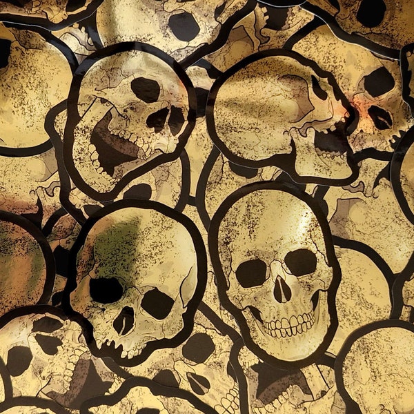 Gold skull stickers human skull decal mirror gold vinyl skeleton