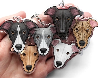 English Greyhound keyrings & Italian Greyhound dog collar charms whippet Lurcher key chains