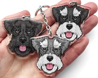 Schnauzer keyrings & dog collar charms grey black white key chains