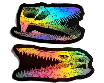 Aquatic dinosaur skulls stickers Jurassic decal holographic vinyl water mosasaur plesiosaur