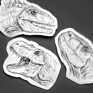Dinosaur stickers traditional art sketch decals T-rex velociraptor giganotosaurus vinyl