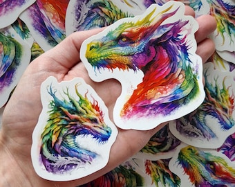 Rainbow dragon sticker colorful vibrant horned dragons decals