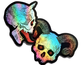Demon skull sticker dark arts holographic vinyl horror decal