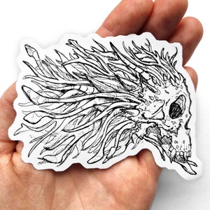 flowing skull sticker dark arts vinyl horror decal traditional art ball point pen