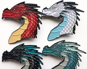 Dragon pins dragon bust enamel pin badge red, blue, black & white fantasy dungeons and dragons