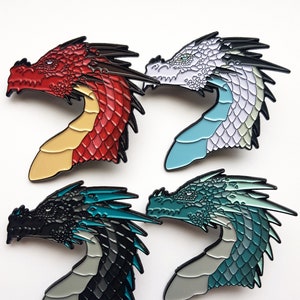 Dragon pins dragon bust enamel pin badge red, blue, black & white fantasy dungeons and dragons