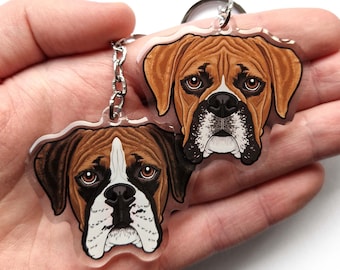 Boxer dog acrylic keyrings & collar charms double sided Bulldogs English Mastiffs
