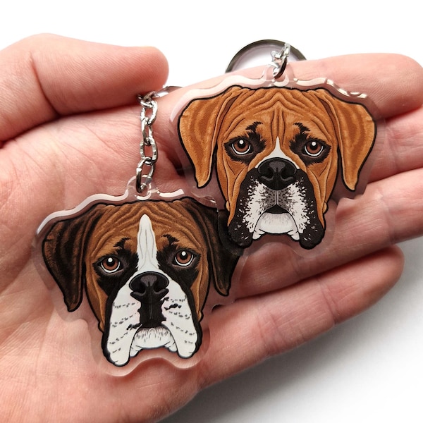 Boxer dog acrylic keyrings & collar charms double sided Bulldogs English Mastiffs