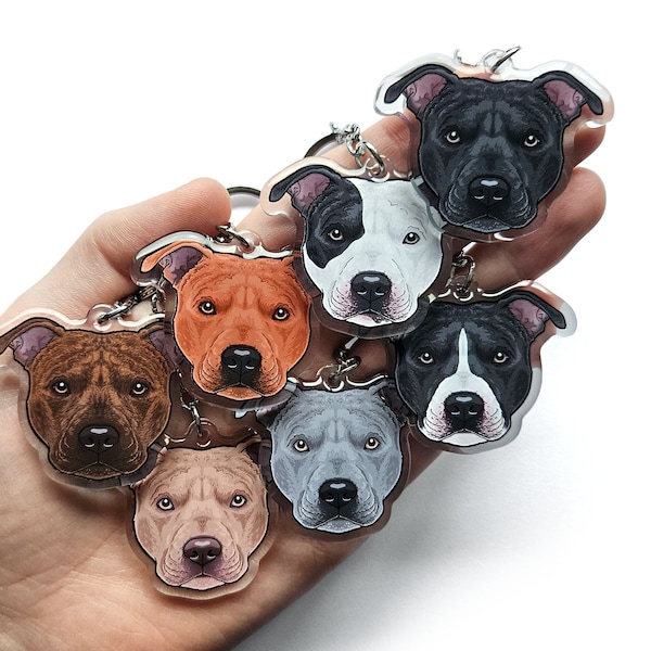 Staffordshire bull terrier keyrings & collar charms American Pit Bull British Staffy dog key chains