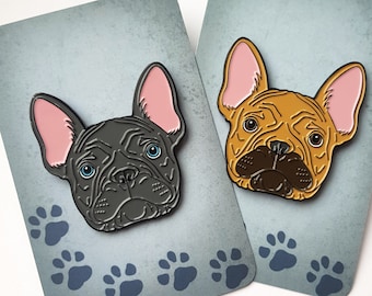 French bulldog enamel pin fawn / tan & blue / grey coloured Frenchie badges