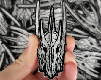 Evil fantasy helm patch embroidery silver patches