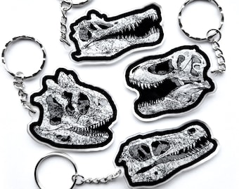 Dinosaur skulls keyrings & charms CARNIVORES double sided ENVIRONMENTALLY FRIENDLY