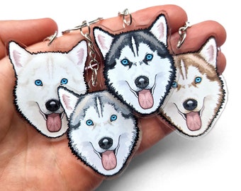 Siberian Husky keyrings & collar charms double sided huskies, malamute, wolf
