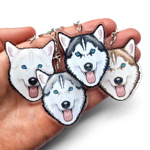 Llaveros y colgantes de collar de husky siberiano de doble cara huskies, malamute, lobo