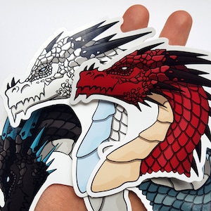 Dragon stickers fantasy dragon bust decals glossy vinyl sticker red blue black white wyvern