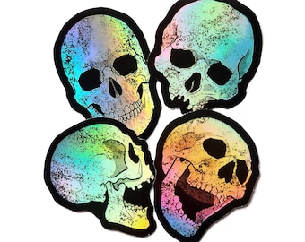 human skull stickers dark arts holographic vinyl horror decal