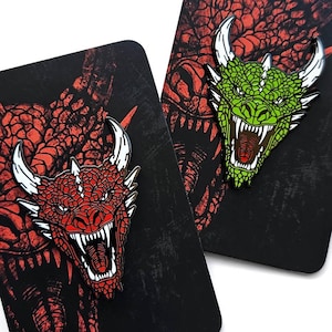Western Dragon Enamel Pin – Red or Green | European Fantasy Dragon | Traditional horned Dragon Pin | Collectible Enamel Pin