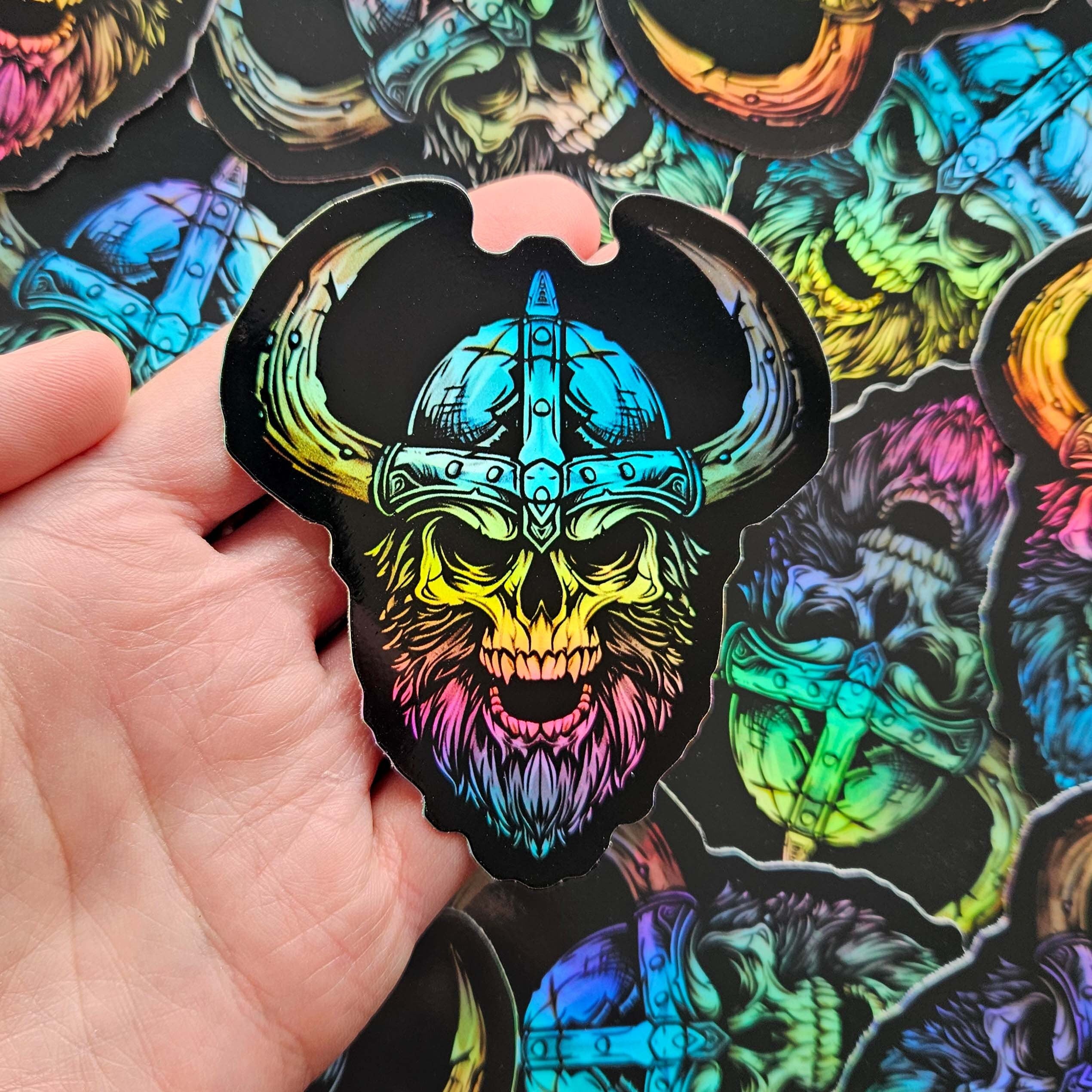 Viking skull stickers holographic Norse gods vinyl sticker